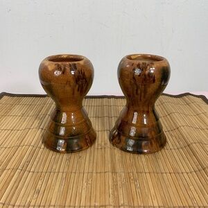 Brown Wooden Accent bud Vases with Polished Finish